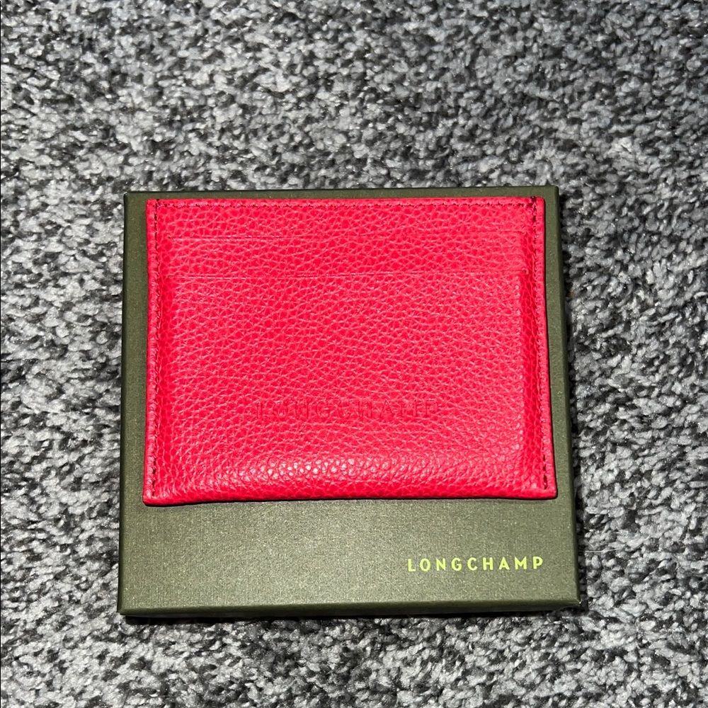 Longchamp Pebbled Leather Card Holder in Hot Pink